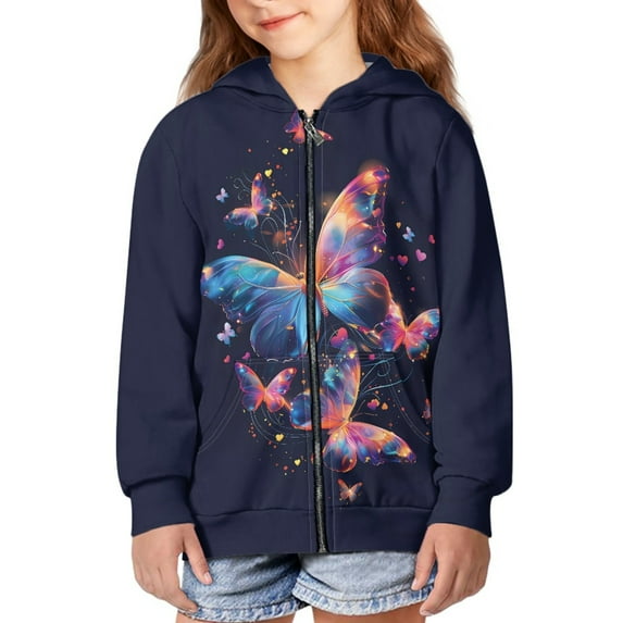 DISNIMO Girls Butterfly Zip Up Hoodie Kids 8-10 Girl Zipper Hoodie Sweatshirt Boys Full Zip Hooded Jacket Hooded Sweatshirts Jackets Childrens Zippered Hoodies with Front Zipper