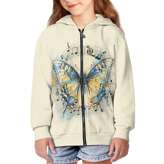 DISNIMO Girls Butterfly Zipper Hoodie for Kids Music Note Hoodie Teenager Girl Sweatshirts Zip Up Boys Sweatshirt Jackets Size 11-13 Girl Clothes Soft Hooded Jacket with Pockets Children Hoodies
