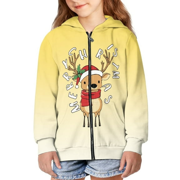 DISNIMO Girls Christmas Reindeer Hoodie Kids Christmas Hoodies Zip Up for Girls Zippered Hoodies Size 8-10 Boys Hooded Sweatshirts Zip Sweatshirt Kids Cute Hoodie Juniors Fall Coats Children