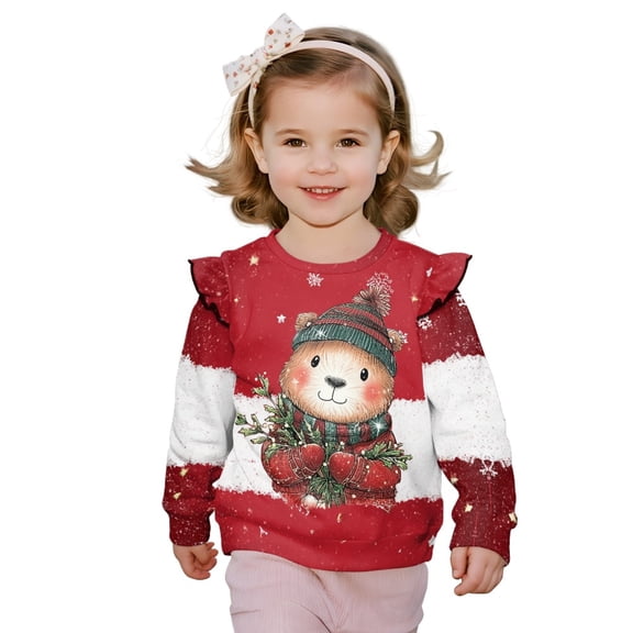 DISNIMO Girls Christmas Sweatshirt Long Sleeve T-Shirts Capybara Printed Pullover Tops Crewneck Sweater Fall Winter Clothes 7-8 Years
