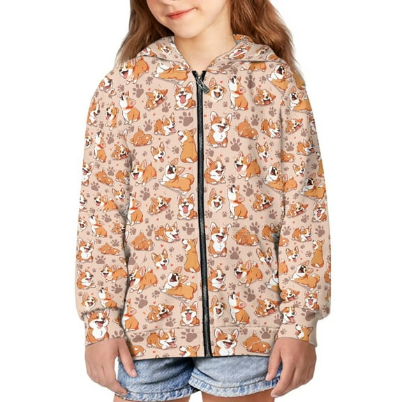 DISNIMO Girls Corgi Zip Up Hoodie Kids 14-16 Cow Print Hoodies for Teens Girls Trendy Sweatshirt with Hoodie for Boys Childrens Hooded Sweatshirts Girls Lightweight Hooded Jacket Youth Clothing Fall