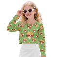 thumbnail image 1 of DISNIMO Girls Crop Tops Cat Mushroom Print Long Sleeve Cropped Sweatshirt for Teens Kids Casual Crew Neck Pullover Tops Fashion T Shirts, 1 of 7