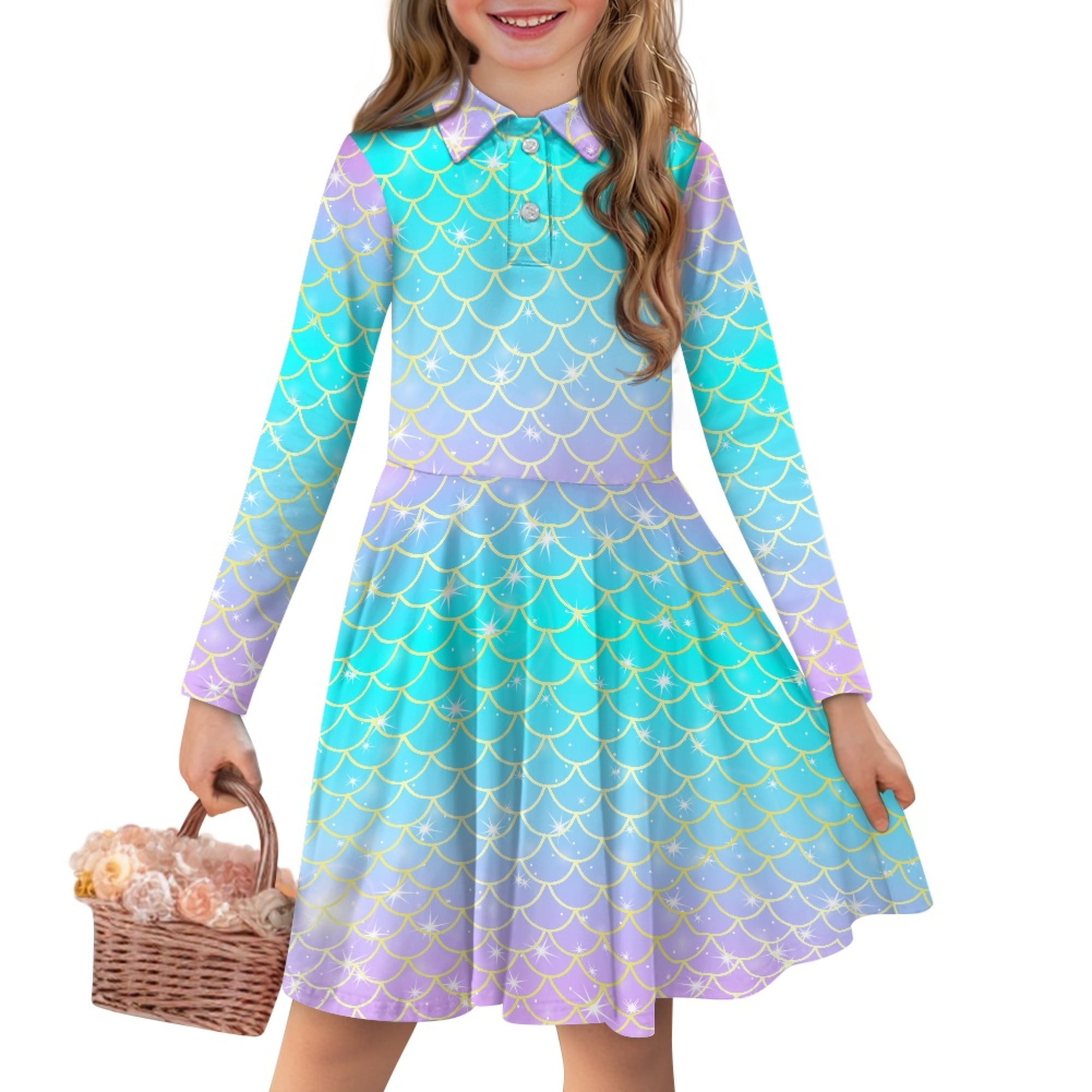 DISNIMO Girls Fish Scale Dress Size 3/4 Girls Dresses Long Sleeve Fall ...
