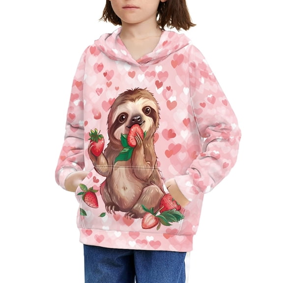 DISNIMO Girls Heart Sloth Hoodie for Girls 8-10 Strawberry Hoodie Pullover Kids Long Sleeve Sweatshirt with Hoodies Boys Girls Children Hoodie Lightweight Girl Soft Clothing Fall Winter