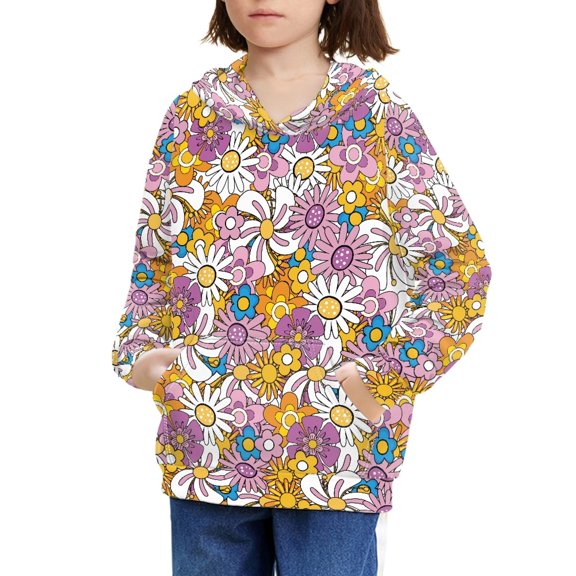 DISNIMO Girls Hippie Hoodie Kids 14-16 Flower Hoodies for Teen Girls Pullover Sweatshirt with Pockets Hooded Sweatshirts Boys and Girls Matching Clothes for Children Polyester Hoodie Youth Fall