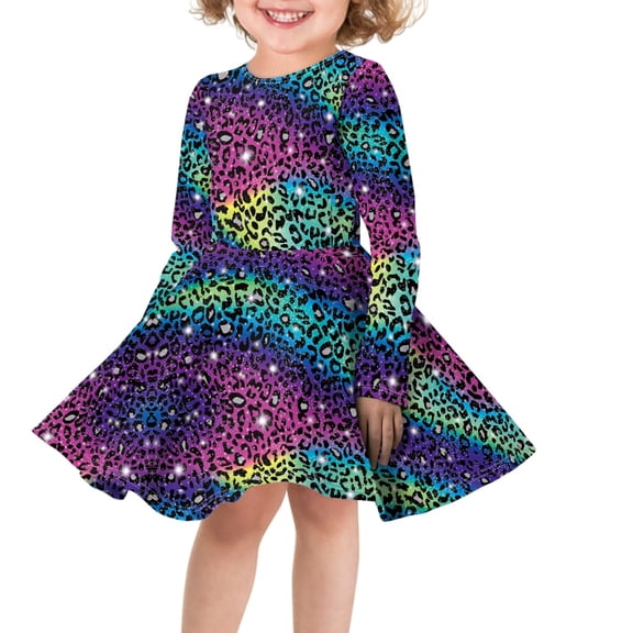 DISNIMO Girls Leopard Print Dress Size 9/10 Girls Dress Long Sleeve Twirl Dresses for Girls Colorful Fall Dress Girls Midi Dress Long Sleeve Beach Dress Girls Casual Winter Dress Children