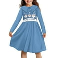 thumbnail image 1 of DISNIMO Girls Merry Christmas Dress Girls 7-8 Fall Dresses for Kids Girls Blue Long Sleeve Dress for Girls Swing Midi Dress Girls Twirling Dress with Collar Girl Dress Skater Dress Kids Children, 1 of 7