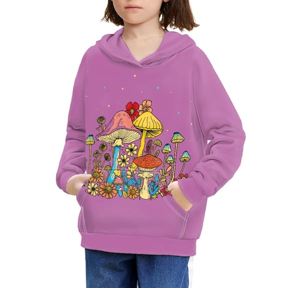 DISNIMO Girls Mushroom Hoodie Kids Flower Hoodie Girl Hoodies for School Boys Pullover Hoodies Size 8-10 Hooded Sweatshirt Girls Hoodies Sweatshirts Child Athletic Wear Fall Season Purple