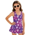 thumbnail image 1 of DISNIMO Girls One Piece Swimsuits Dog Paw Print Comfortable Breathable Bathing Suit with Skirt Sleeveless Swim Dress Hawaiian Summer Swimwear Size 3-13 Years, 1 of 8