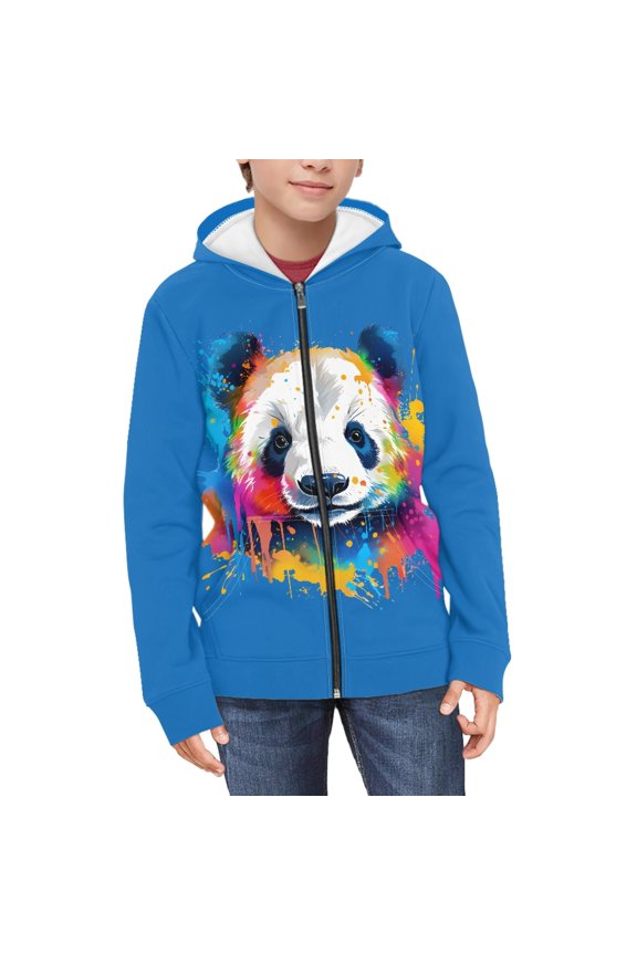 Girls Panda Zip Up Hoodie Kids Blue Hoodie with Zipper for Girls Hoodie Sweatshirts Size 11-13 Childrens Sweatshirt Boys Zip Jacket Girls Animal Print Hoodie Jackets Kids Polyester