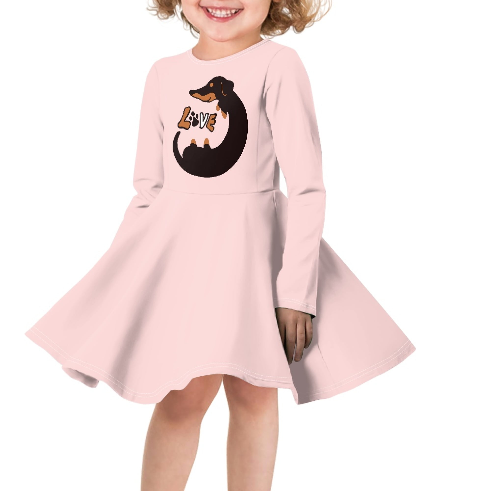 DISNIMO Girls Pink Dachshund Dress Kids Dress Girls 3-4 Dresses Long ...