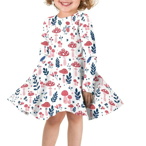 DISNIMO Girls Pink Mushroom Dress for Girls 3-4 Years Old Childrens Long Sleeve Dress for Girls Cute Fall Dress Kid Girl Soft Dresses Little Kids Girls Long Sleeve Beach Dress Girls Medium Dress