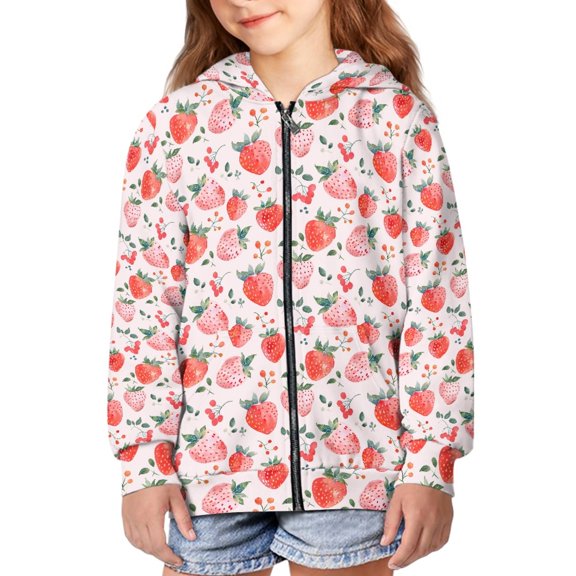 DISNIMO Girls Strawberry Zip Up Hoodie Kids Pink Hoodie Boys 8-10 Hoodies Jacket for Girls Hooded Sweatshirt Girl Streetwear Hoodie Sweatshirts for Girls Casual Hoodie Jackets Kid Soft Clothes