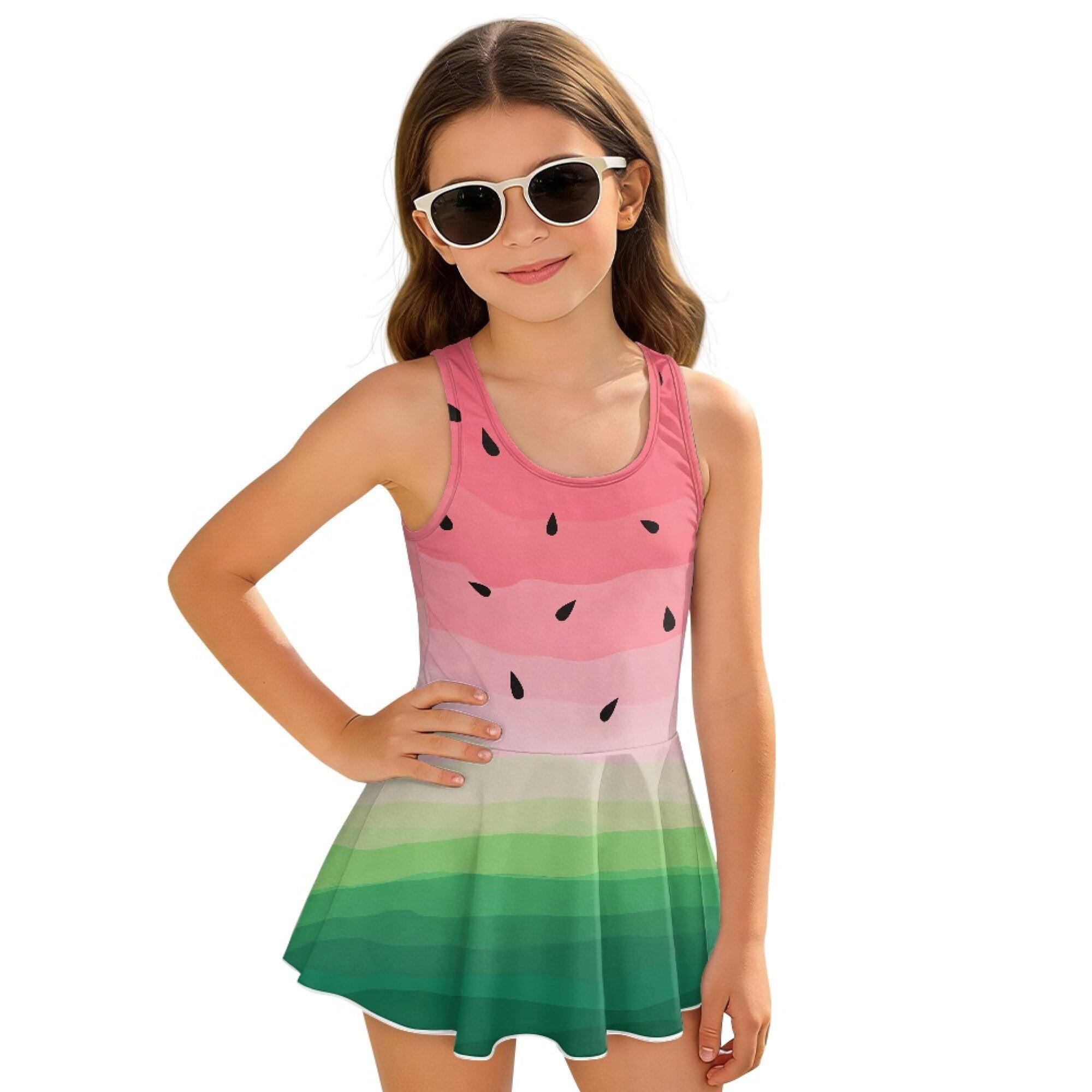 DISNIMO Girls Swimsuits Watermelon Print One Piece Swim Dress ...