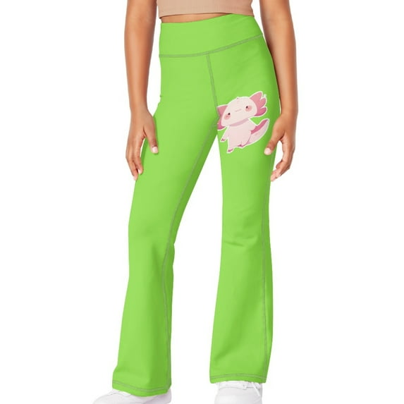 DISNIMO Green Axolotl Bell Bottom Pants for Kids Yoga Pants for Girls Yoga Pants Flare 6 Kids Girls Flare Leggings with Pockets Cross High Waisted Yoga Pants Bell Bottoms Athletic