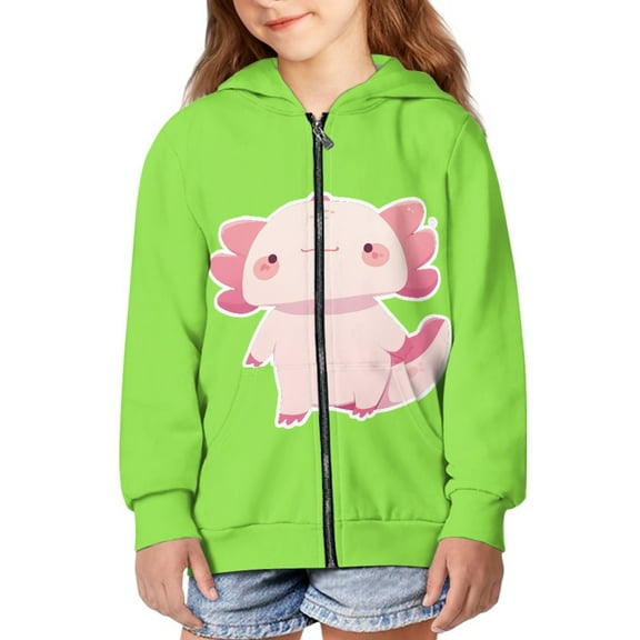 DISNIMO Green Axolotl Hoodie Girls 8-10 Sweatshirt Jacket Kids Hoodie Sweatshirts Zipper Up Hoodies for Girls Hoodies Boys Graphic Childrens Hoodie Jackets Full Zip Hoodie Girls Fall Clothing