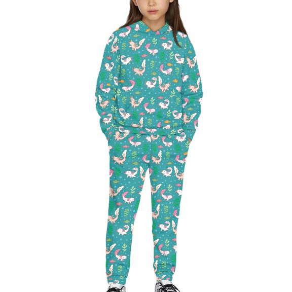 DISNIMO Green Axolotl Hoodie Girls Hoodies Set Size 4-5 Girls Clothing Set Kids 2 Piece Outfits Girls Hoodies Pullover Hooded Sweatshirt Kids Hoodie with Pockets Boys Sports Hoodie Sets Girl