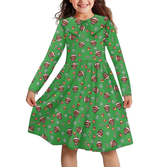 DISNIMO Green Christmas Dress Girls Dachshund Dress Kids Snowflake Dress Girls Twirly Dress Long Sleeve Collared Dress for Girls Clothing Size 13-14 Dresses Children Girl Dresses Church for Kids