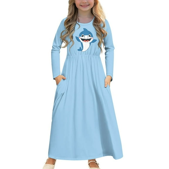 DISNIMO Green Christmas Kids Dress Long Sleeve Lightweight Girls Long Sleeve Dresses Size 5-6 Swing Dress for Girls Print Midi Sun Dress with Pockets Kids Girls Frock Long Sleeve