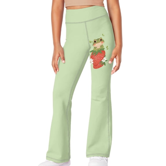 DISNIMO Green Frog Bell Bottoms Leggings for Kids Bell Bottoms Pants for Girls 11-12 Leggings High Waisted with Pockets for Kids Flare Leggings Girls Yoga Pants Wide Leg for Kids