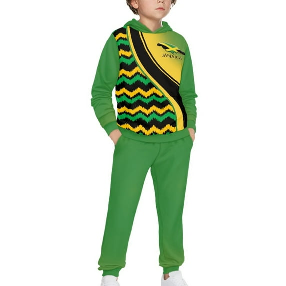 DISNIMO Green Jamaica Hoodie Sets for Boys Hoodies Sets Kids Hoodies And Sweat Pants Boys Hoodies Size 8-9 Set Kids Clothes Boy 2 Piece Outfit Hoodie Drop Shoulder Pullover Hoodies
