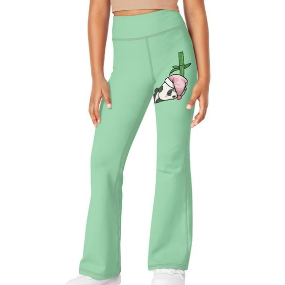 DISNIMO Green Panda Kids Yoga Pants for Girls 9-10 Flare Workout Dancing Yoga Bell Bottoms Leggings Yoga Pants Flare with Pockets for Kids Girls
