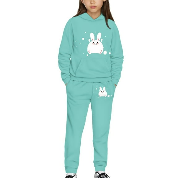 DISNIMO Green Rabbit Hoodie Kids Girls Hoodies Set Size 10-12 Hoodies Girls Hoodie And Pants Set for Kids Pullover Hoodies for Girls Hoodie And Joggers Set Kids 2 Piece Outfits Hoodies Pockets