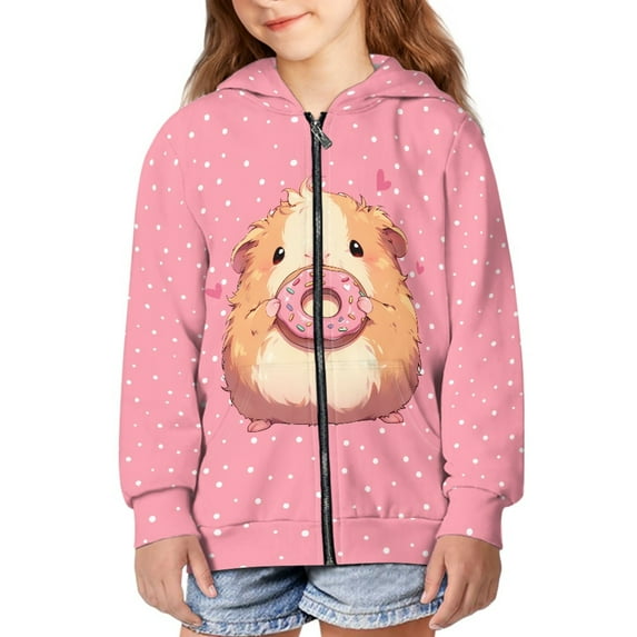 DISNIMO Guinea Pig Hoodies for Girls Doughnut Hoodie for Children Zip Up Hoodie Sweatshirt Girls Full Zip Sweatshirt Jacket for Kids Hooded Sweatshirts 6-7 Boys Streetwear Hoodie with Pocket