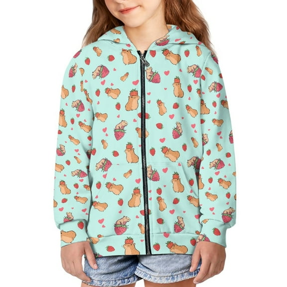 DISNIMO Guinea Pig Strawberry Hoodie Girls Zip Up Heart Hoodies Size 8-10 Girls Jacket Hoodie Boys Zippered Hooded Sweatshirt for Kids Fashion Hoodies & Sweatshirts with Zipper and Hood Children