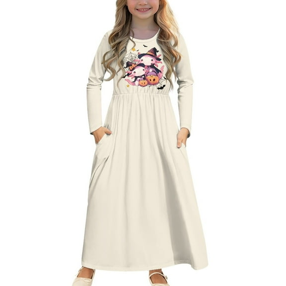 DISNIMO Halloween Axolotl Dress Long Sleeve Casual Long Dresses with Pockets for Kids Dress Girls Long Sleeve Dress Size 7-8 Girls Gresses Soft Swing Dress Long Sleeve