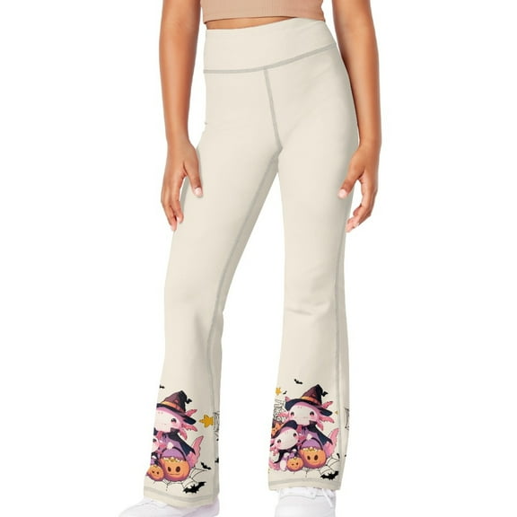 DISNIMO Halloween Axolotl Girls Bell Bottom Stretchy Knit Pants Summer Flare Ribbed Bootcut Leggings 7-8 Years Kids Workout Dancing Yoga Bell Bottoms Leggings with Pockets