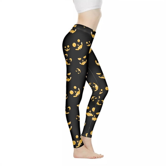 DISNIMO Halloween Ghost Printed Workout Leggings for Women Tummy Control, Soft Yoga Pants Leggings Breathable Workout Yoga Pants for Sport, Black, L