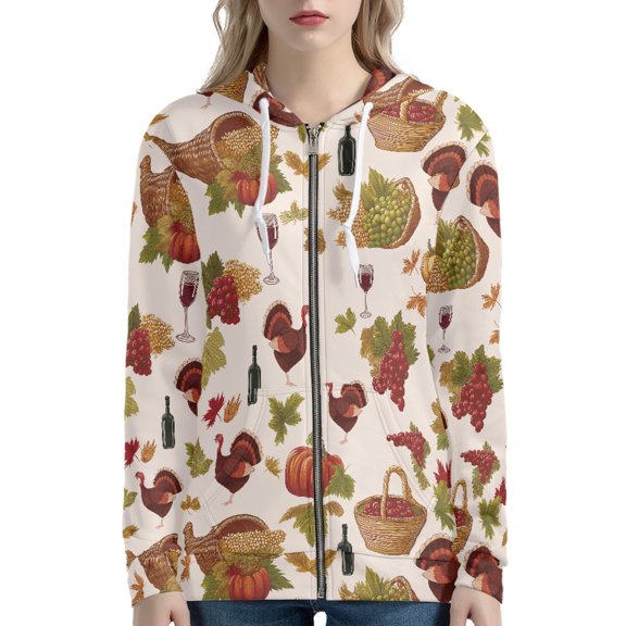 DISNIMO Halloween Hoodies for Women Turkey Grape Printed Hooded Sweatshirts Zip Up Hoodies Long Sleeve Jacket Coat with Pockets, XL