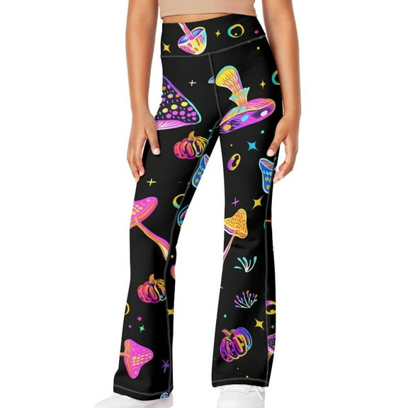 DISNIMO Halloween Mushroom Flare Leggings for Girls Bell Bottoms Size 9/10 Yoga Pants for Kids Bell Bottoms Leggings for Girls High Waist Leggings for Girls Flare Pants for Kids