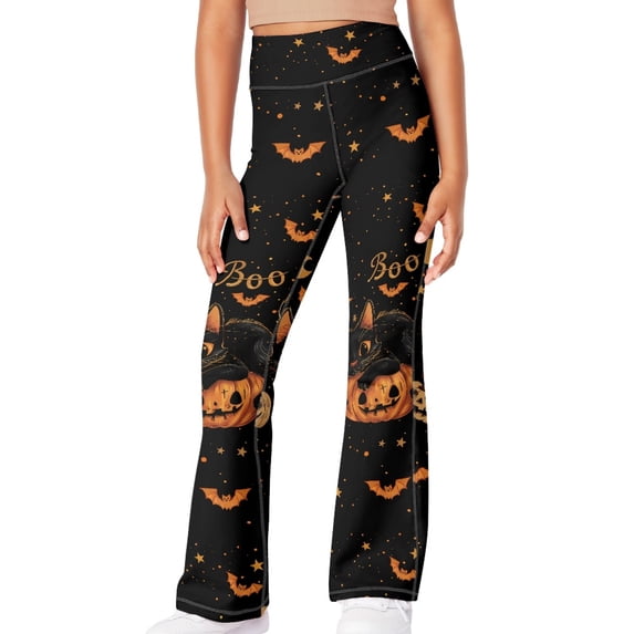 DISNIMO Halloween Pumpkin Girls Flare Leggings 13-14t Cute Bell Bottoms for Girl Yoga Pants for Gym Dance Athletic Pants Bootcut Yoga Pants for Kids Workout Bell Bottoms