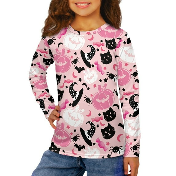 DISNIMO Halloween Pumpkin Tshirt Kids Girls Shirts Cute Girls Long Sleeve T Shirts for Girls Crewneck Tshirt for Girls Tshirts 7-8 Years Old Long Sleeve T-Shirt for Girls Casual Tops Fall