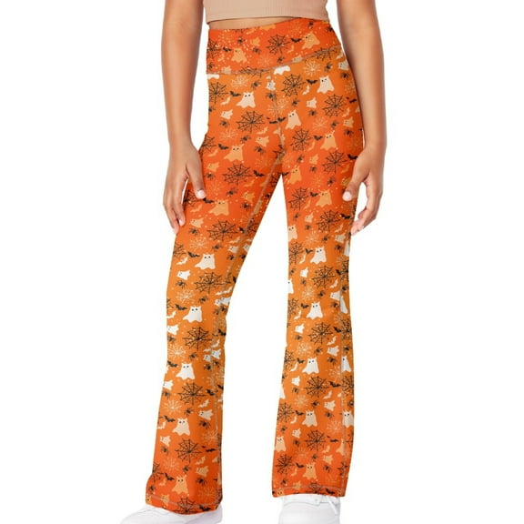 DISNIMO Halloween Spider Yoga Pants Flare Leg Leggings Kids Leggings Girls High Waisted Flare Leggings for Girls 5-6 Girls Flare Leggings Bell Bottoms Leggings for Kids Pockets