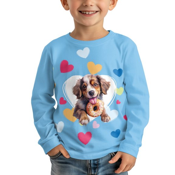 DISNIMO Heart Corgi Kids Shirt Long Sleeve Boys Crew Neck T Shirts Size 5-6 Boys Shirts Fall Warm Outfits for Boys Winter Long Sleeve Shirts for Boys Sportswear Tops Activewear