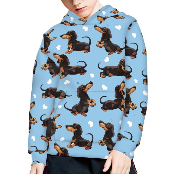 DISNIMO Heart Dachshund Hoodie for Kids 8-10 Boys Hoodies Pullover Graphic Sweatshirts Girls Streetwear Hoodies with Pockets for Girls Hoodie Soft Fall Hoodie Boys Casual Hoodie