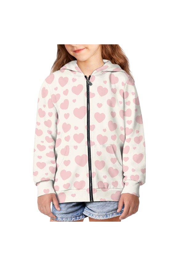 Heart Hoodies for Girls Pink Zip Up Hoodie Kids Zipper Sweatshirt Hoodie Jacket for Boys Hooded Sweatshirts 8-10 Children'S Zip Hoodies Girls Preppy Clothes Fall Jackets Girls Casual
