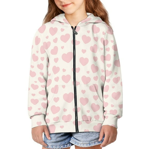 DISNIMO Heart Hoodies for Girls Pink Zip Up Hoodie Kids Zipper Sweatshirt Hoodie Jacket for Boys Hooded Sweatshirts 8-10 Children'S Zip Hoodies Girls Preppy Clothes Fall Jackets Girls Casual