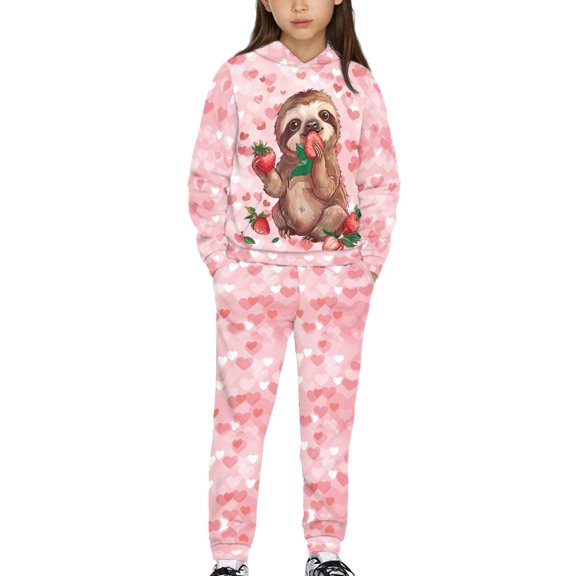 DISNIMO Heart Sloth Hoodie And Pants Set for Girls 2 Piece Hoodie Outfits for Girls Pullover Hoodies for Kids Hoodies Girls 6-7 Hooded Sweatshirt with Pockets Girls Drop Shoulder Hoodie Boys