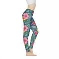 thumbnail image 1 of DISNIMO Hibiscus Flowers Printed Yoga Pants for Women, Soft High Waisted Yoga Pants Tummy Control, Stretch Yoga Pants Leggings Workout Leggings for Yoga Gym, Blue, XS, 1 of 6