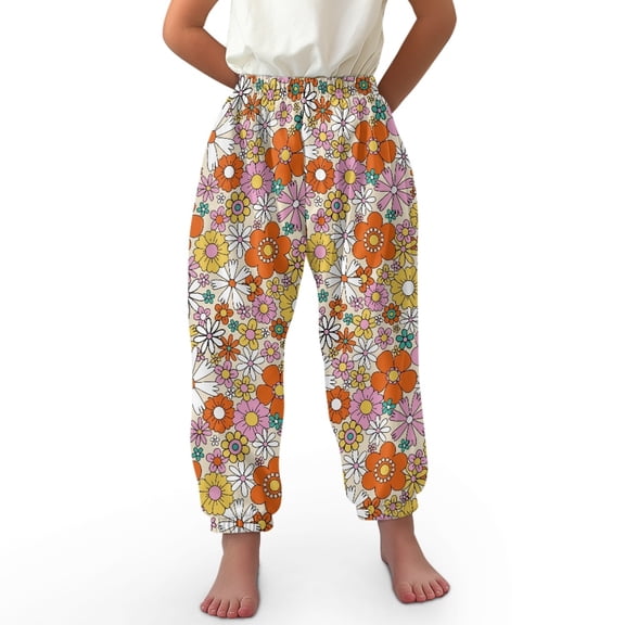 DISNIMO Hippie Flower Harem Pants for Girls Bloomer Harem Pants Elastic Waist Baggy Pants for Girls Harem Pants Kids 8-12 Lantern Pants for Girls High Waisted Trousers Sweatpants