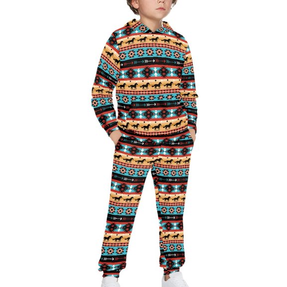 DISNIMO Horse Aztec Hoodies Boys Hoodie Set Kids Boys 2 Piece Hoodie for Kids Comfort Clothing Hoodie Set Boys Hoodies Set Size 8-9 Boys Hoodies Pullover Graphic Hoodie with Pockets Sportswear