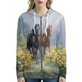 thumbnail image 1 of DISNIMO Horse Flower Printed Women's Full Zip Up Hoodie Long Sleeve Hooded Jackets Fall Winter Sports Sweatshirts with Pockets, L, 1 of 6