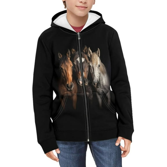 DISNIMO Horse Hoodies for Kids Boys Hoodie Zippered Hoodie Kids Zip Sweatshirt Jacket Teen Boy Sweatshirts Hoodie 14/16 Girls Hoodie Jacket Youth Hoodies Jackets Coat Animal Print Hoodie Kids Zipper