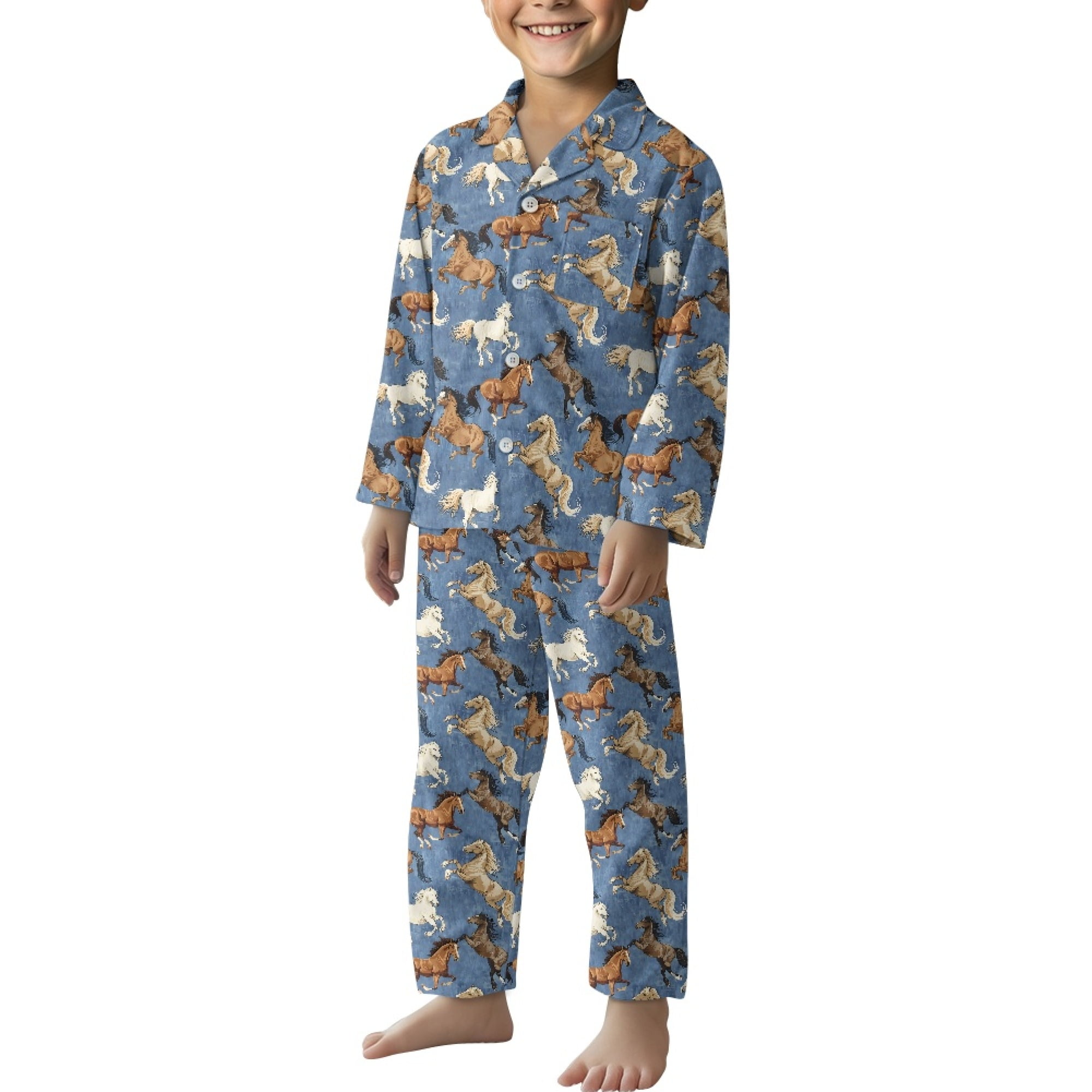 DISNIMO Horse Pajama Kids Boys Pajamas Blue Long Sleeve Pjs for