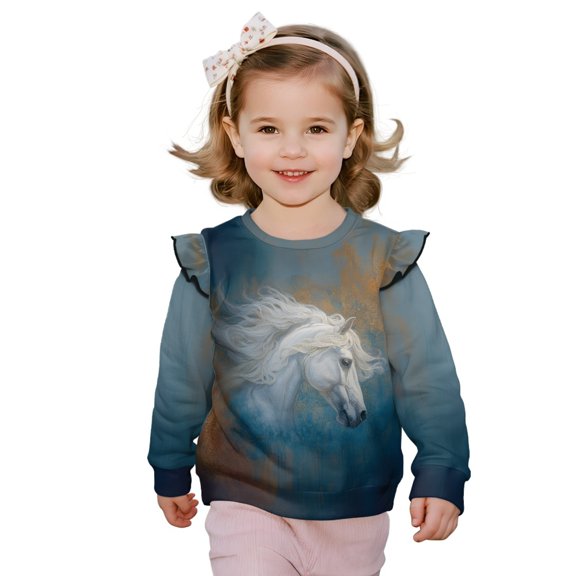 DISNIMO Horse Printed Sweatshirt for Toddler Girl Crewneck Pullover Tops Lightweight Hoodies Long Sleeve Pullover Sweatshirt for Fall Winter 1-2 Years