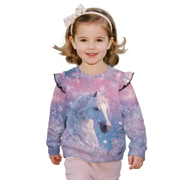 DISNIMO Horse Printed Sweatshirt for Toddler Girl Crewneck Pullover Tops Cozy T-Shirts Fall Winter Clothes 2-3 Years